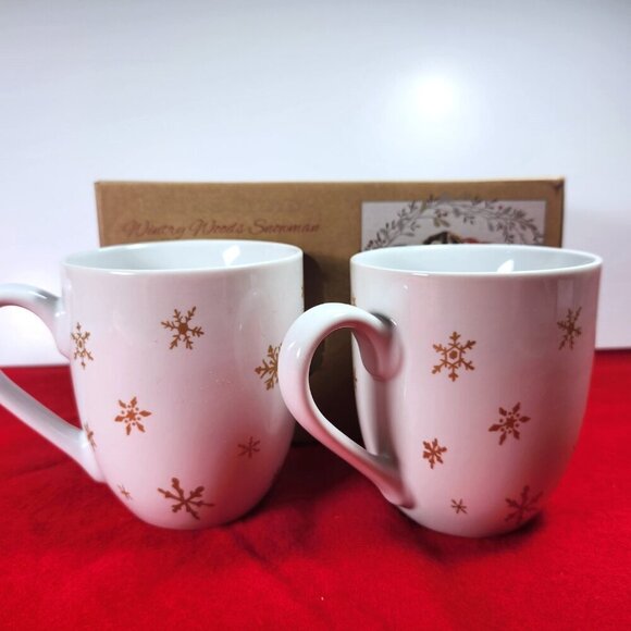 Fitz And Floyd Snowman Holiday Mug Set Ceramic Mugs Wintery Woods Christmas New - Picture 8 of 10